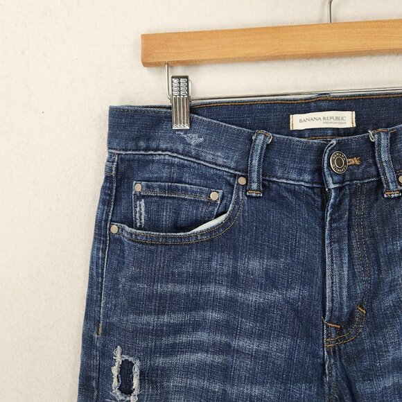 Banana Republic Jeans Womens 27 Blue Boyfriend Distressed Mid Rise Stretch Denim - Picture 2 of 13
